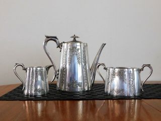 Victorian Silver Plated 3 Piece Tea Set (walker & Hall 1853 - 1920)