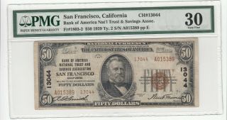 1929 $50 Fr 1803 - 2 Rare Type 2 Boa San Francisco,  Ca Charter 13044,  Pmg 30