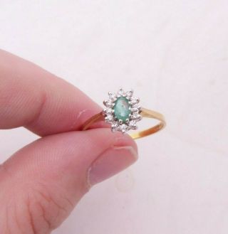 18ct Gold Emerald Diamond Ring,  Cluster 18k 750