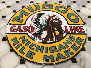 Vintage Musgo Gasoline Porcelain Sign Service Station Pump Plate Oil Gas Cheif