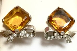 Gorgeous 40s Trifari Early Philippe Golden Topaz & R.  S.  Sterling Silver Earrings