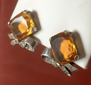 Gorgeous 40s TRIFARI early PHILIPPE golden TOPAZ & R.  S.  Sterling Silver Earrings 2