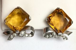 Gorgeous 40s TRIFARI early PHILIPPE golden TOPAZ & R.  S.  Sterling Silver Earrings 3