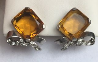 Gorgeous 40s TRIFARI early PHILIPPE golden TOPAZ & R.  S.  Sterling Silver Earrings 4