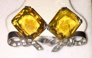 Gorgeous 40s TRIFARI early PHILIPPE golden TOPAZ & R.  S.  Sterling Silver Earrings 5