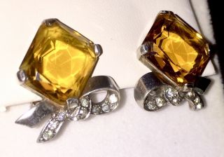 Gorgeous 40s TRIFARI early PHILIPPE golden TOPAZ & R.  S.  Sterling Silver Earrings 6