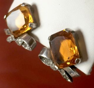 Gorgeous 40s TRIFARI early PHILIPPE golden TOPAZ & R.  S.  Sterling Silver Earrings 7