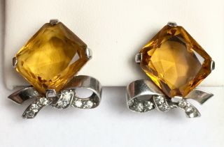 Gorgeous 40s TRIFARI early PHILIPPE golden TOPAZ & R.  S.  Sterling Silver Earrings 8