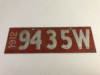 Antique 1912 Metal 9435 W Wisconsin License Plate