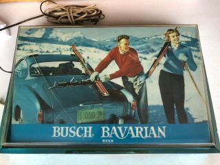 Vintage Busch Bavarian Beer Lighted Light Sign Skiing Karmann Ghia Budweiser Car 2
