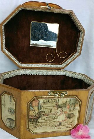 Vintage Anton Pieck Dutch Artist 3 D Decoupage Caramel Handle Wood Handbag 1968