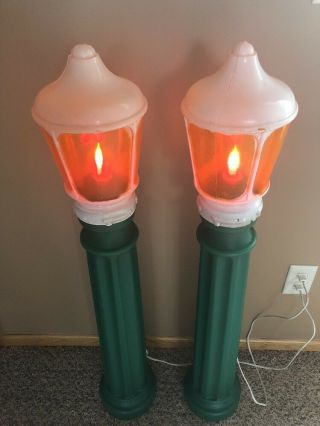 Vintage Union 40 " Pair Lighted Blow Mold Green Lamp Post Yard Decoration Rare
