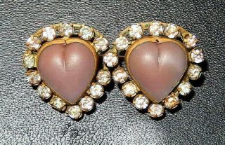 Antique Victorian Saphiret Double Heart Glass Brooch With Saphiret Boarder
