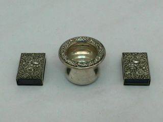 S Kirk & Son Antique Sterling Silver Ornate Match Safe And Ashtray Boxes Set
