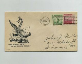 1944 Wwii Ww2 Us Patriotic Anti - Axis Comic Propaganda Cover Envelope Goose W4852