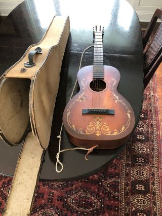 Regal Vintage Parlor Guitar With Rare Top Load Case Made In Usa 