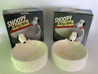 Set Of Snoopy Peanuts Vintage 1990’s Dog,  Food Dish / Water Bowl