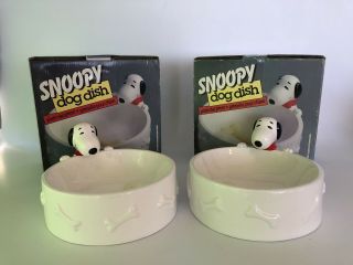 Set Of Snoopy Peanuts Vintage 1990’s Dog,  Food Dish / Water Bowl 2