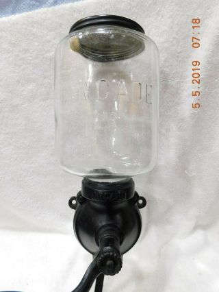 Vintage Antique Arcade 25 Cast Iron Glass Wall Mount Coffee Grinder