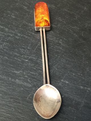 Vintage Sterling Silver Teaspoon Marked 925 With Amber