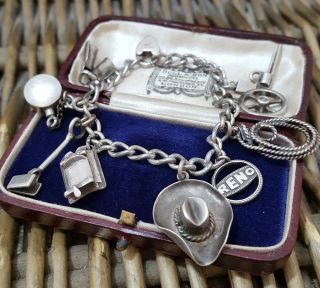 Vintage Binder Brothers Sterling Silver Charm Bracelet,  Cowboy Charms