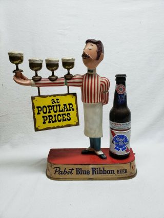 Vintage Pabst Blue Ribbon Beer Figure Sign Display Bartender