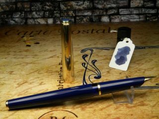 Vintage " Pelikan 30 " Fountain Pen - Rolled Gold/navy Blue - 14k Nib - Germany 1960s