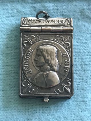 Antique Vintage Mini Tintype Locket Pendant Joan Of Arc Silver Rare And Unique
