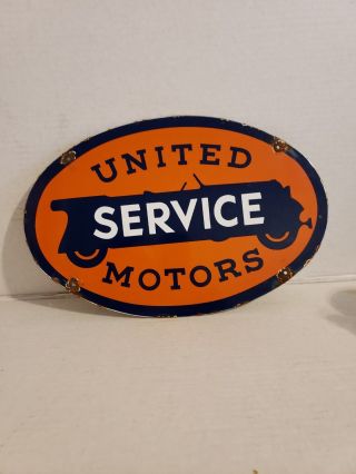 Vintage " United Service Motors ",  Dealer Porcelain Sign 17 X 11 Inch