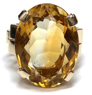 Vintage 14k Gold & 25.  50 Ct Natural Citrine Custom Made Cocktail Ring - Size 7.  5