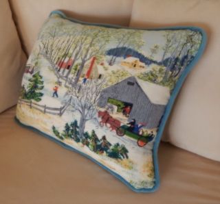 Grandma Moses Barkcloth Pillow Cover 
