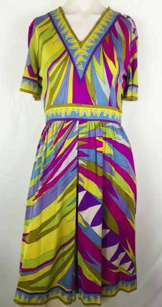 60s Emilio Pucci Neiman Marcus Silk Dress Neon Colors Silk Op Art Vintage