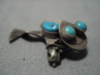 DETAILED VINTAGE NAVAJO TOAD TURQUOISE STERLING SILVER PIN PENDANT OLD 3