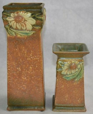 Vintage Roseville Pottery Dahlrose Square Arts And Crafts Ceramic Vases