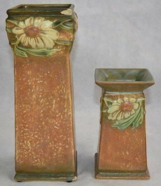 Vintage Roseville Pottery Dahlrose Square Arts and Crafts Ceramic Vases 3