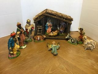 Antique Vintage Nativity Set - 12 Figures - Made In Italy - W/manger - W/ Box