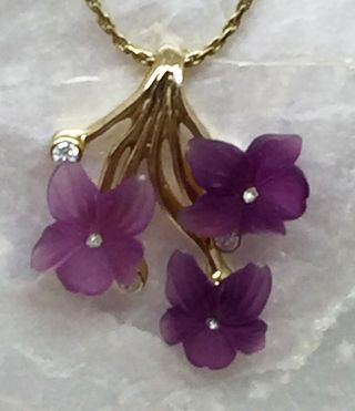 Christian Dior Vtg 1950s Germany Lucite Purple Flowers Rhinestone Necklace