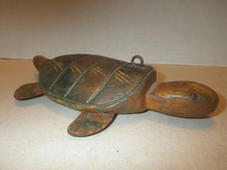 Antique Wood Carved Turtle Decoy Fish Decoy Lure - Weighted - 10 " Long
