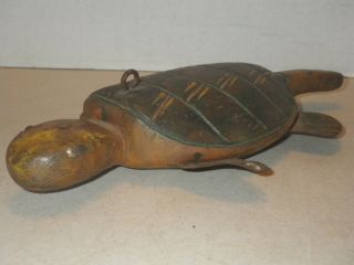 ANTIQUE WOOD CARVED TURTLE DECOY FISH DECOY LURE - WEIGHTED - 10 