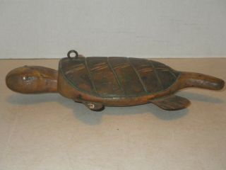 ANTIQUE WOOD CARVED TURTLE DECOY FISH DECOY LURE - WEIGHTED - 10 