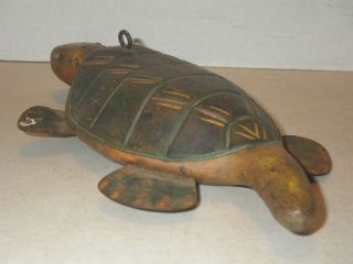 ANTIQUE WOOD CARVED TURTLE DECOY FISH DECOY LURE - WEIGHTED - 10 