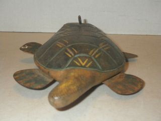 ANTIQUE WOOD CARVED TURTLE DECOY FISH DECOY LURE - WEIGHTED - 10 