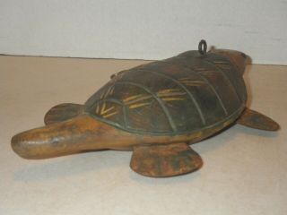 ANTIQUE WOOD CARVED TURTLE DECOY FISH DECOY LURE - WEIGHTED - 10 