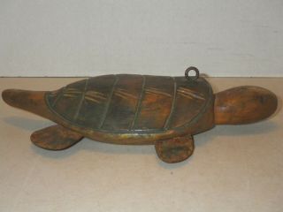 ANTIQUE WOOD CARVED TURTLE DECOY FISH DECOY LURE - WEIGHTED - 10 