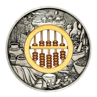 2019 $2 2oz 99.  99 Silver Antiqued Coin Golden Abacus Insert At