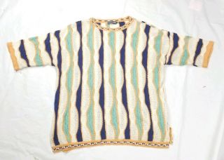 Coogi Mens 2xl Vintage Short Sleeve Sweater White Green Blue Orange