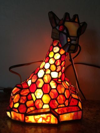 Vtg Tiffany Style Stained Glass Giraffe Animal Table Desk Lamp Night Light Large