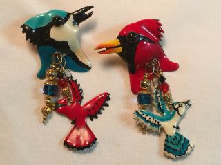 Lunch At The Ritz Earrings " Blue Jay And Cardinal "