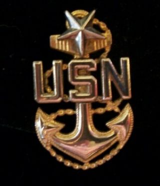 Us Navy Senior Chief Petty Officer Cap Badge Sterling Silver Usn Scpo 1/20 10kt