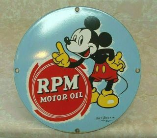 Rare Vintage Porcelain Standard Rpm Motor Oil Mickey Mouse Gas Station Sign